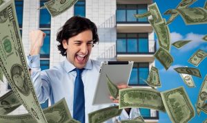 Man winning real money from online gambling