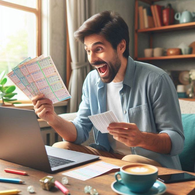 man buying lottery tickets online